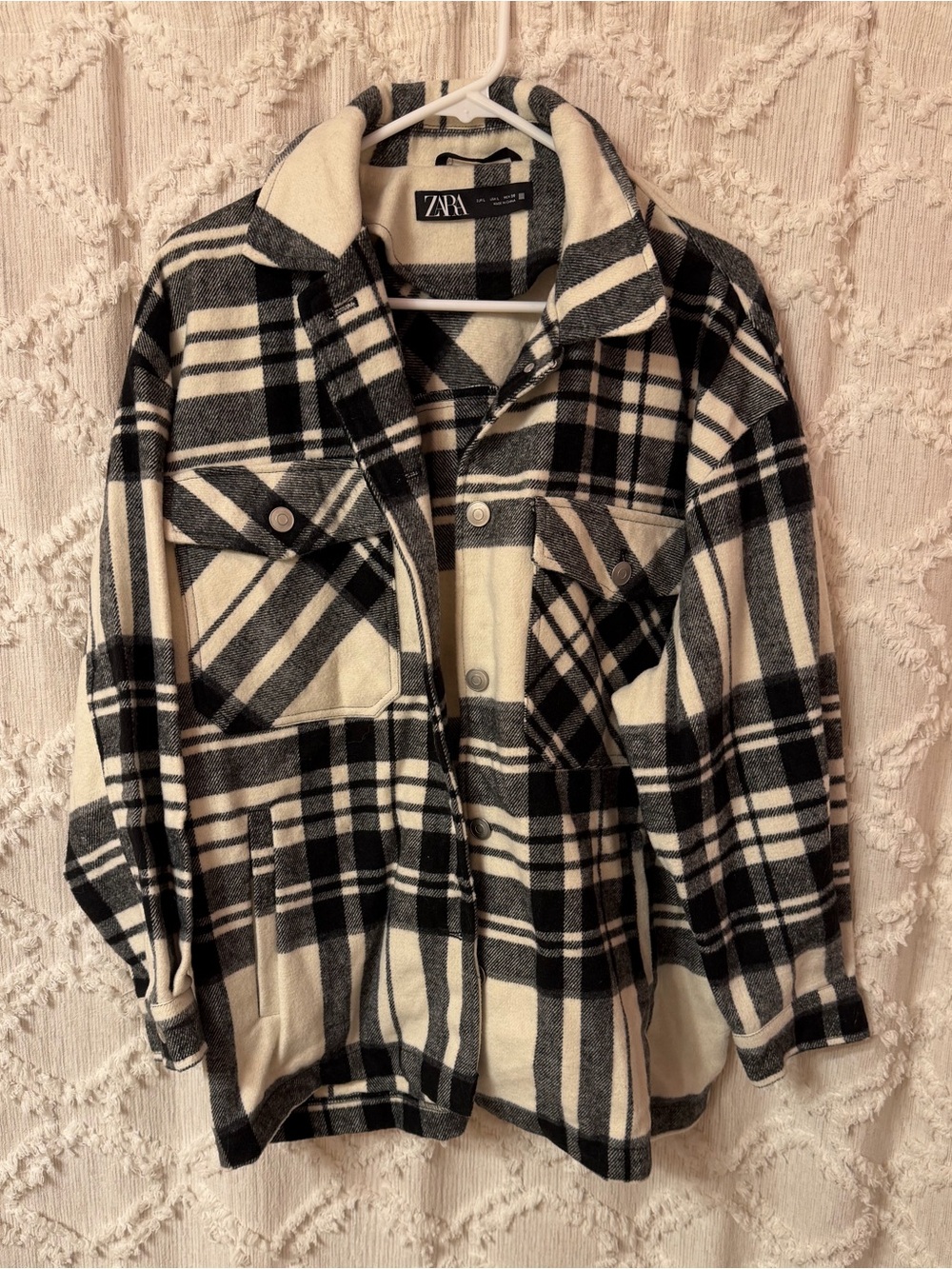 Zara Black and Cream Plaid Jacket